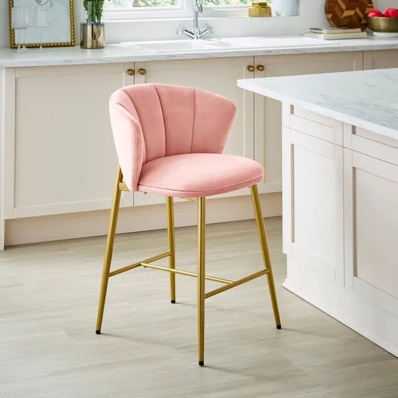 Kiley Bar Stool with Gold Legs, Velvet