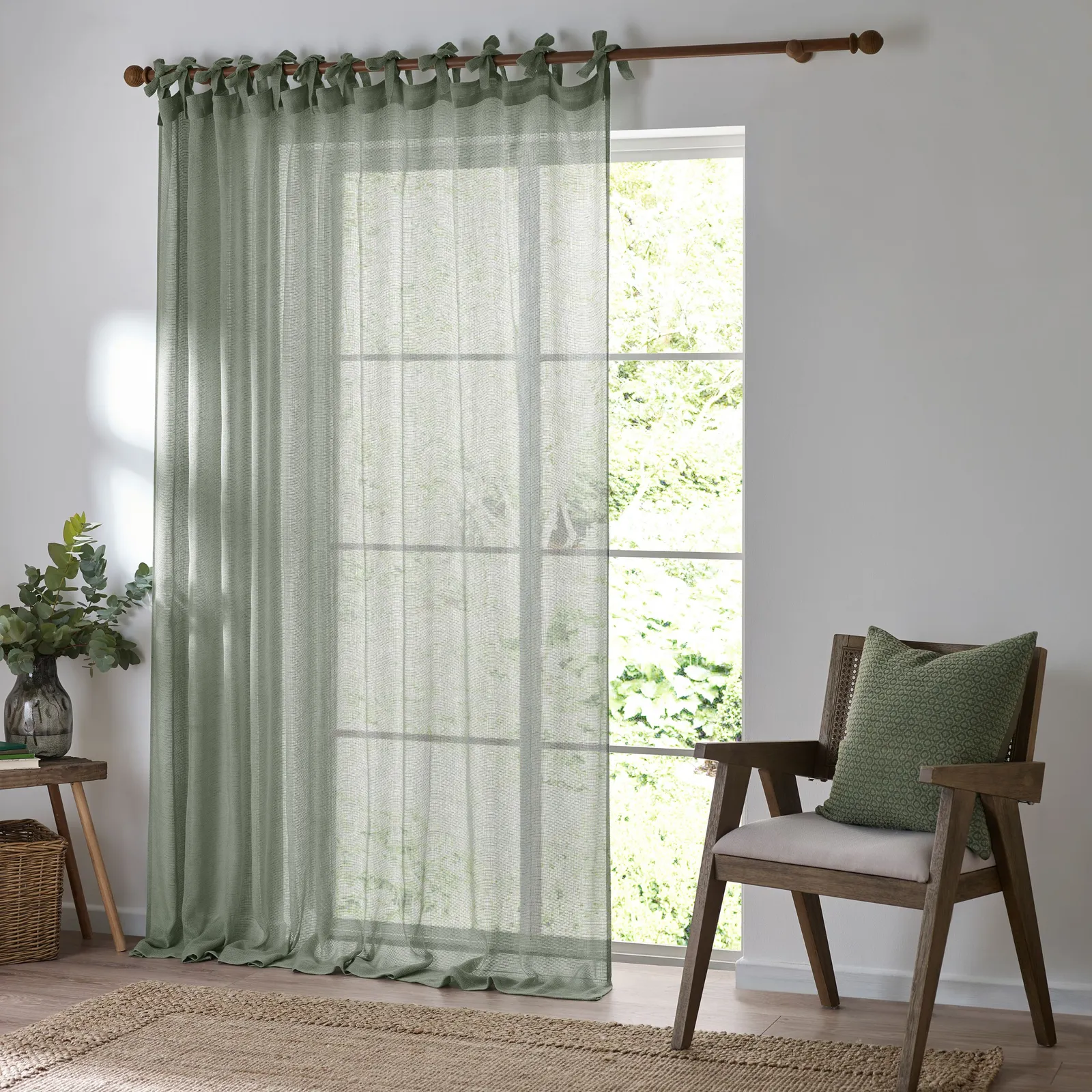 Yard Nimbus Sheer Tie Top Curtain Panel in Light Green