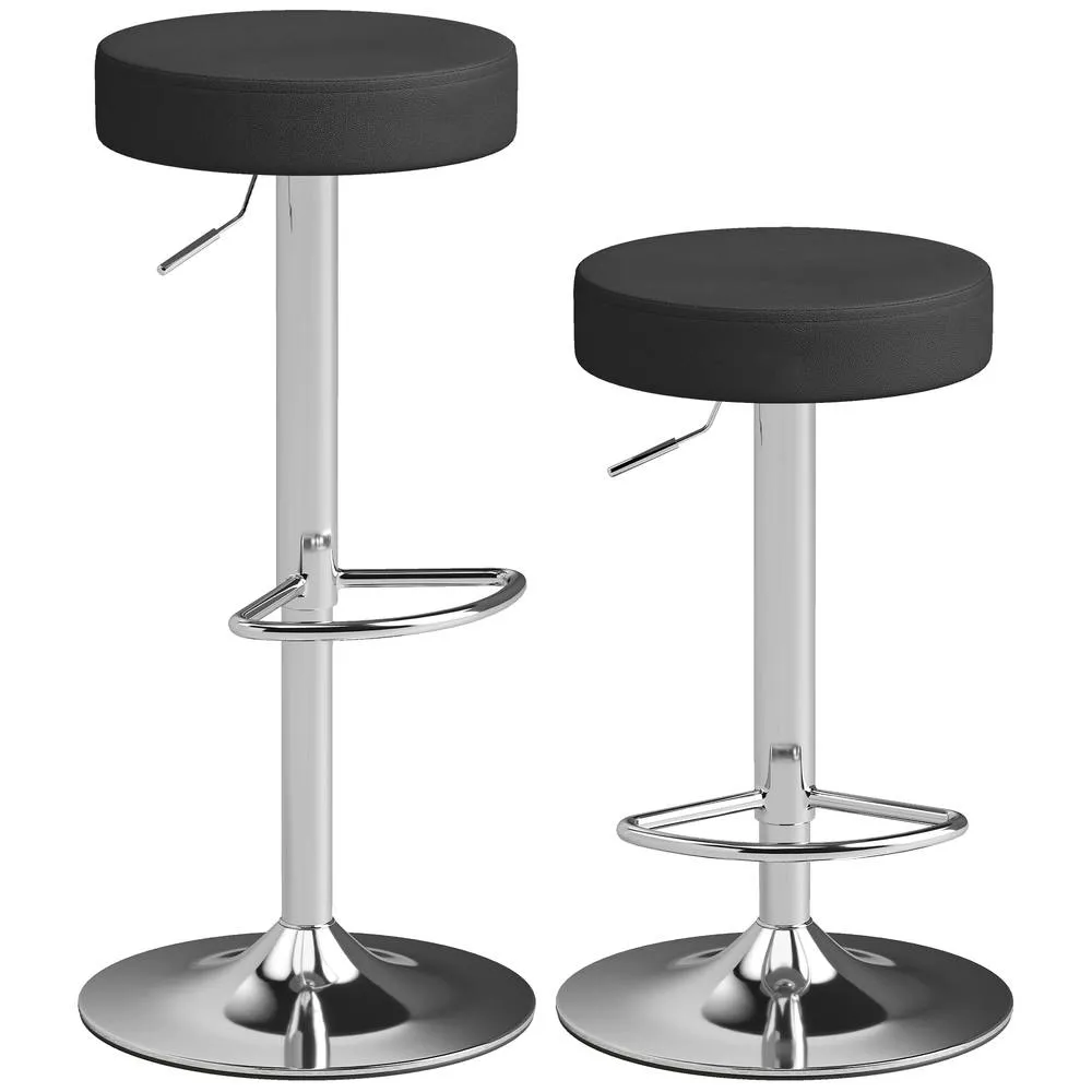 HOMCOM Bar Stools Set of 2, Height Adjustable Breakfast Bar Chairs in Black 2