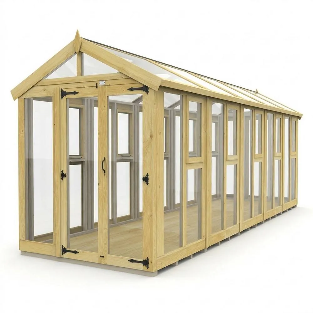 Buttercup Farm 6ft x 20ft Apex Glass Greenhouse - Pressure Treated Timber in Brown
