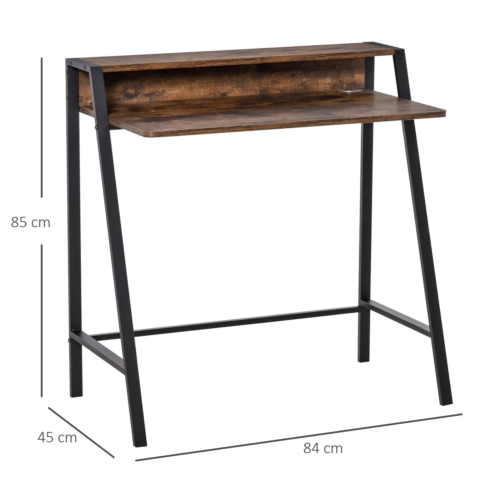 HOMCOM 2-Tier Storage Computer Workstation Metal Frame Rustic Brown 100cm 3