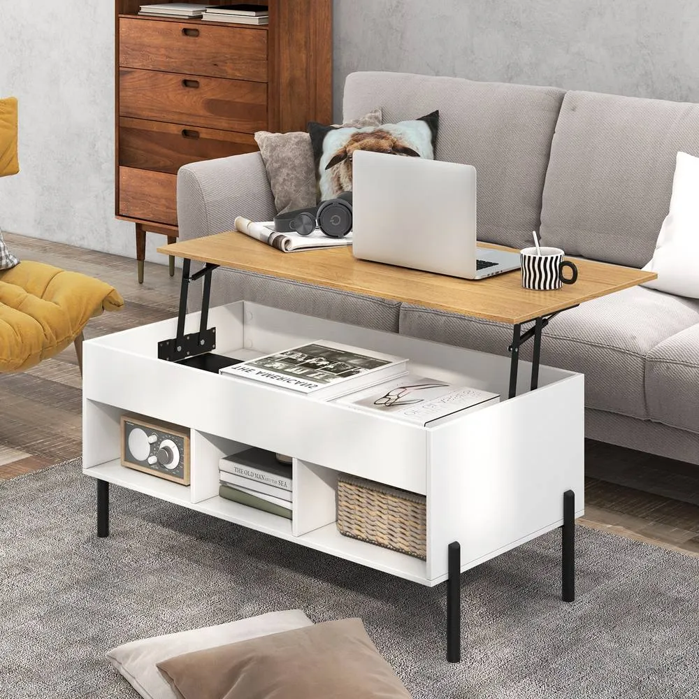 Costway Lift Top Coffee Table Central Table w/Lifting Tabletop in White 4