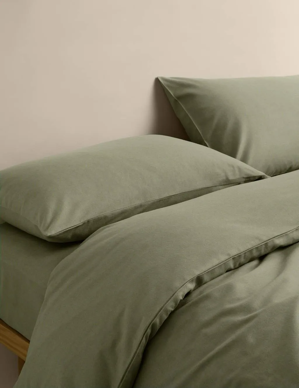 M&S Pure Cotton Brushed Bedding Set Khaki