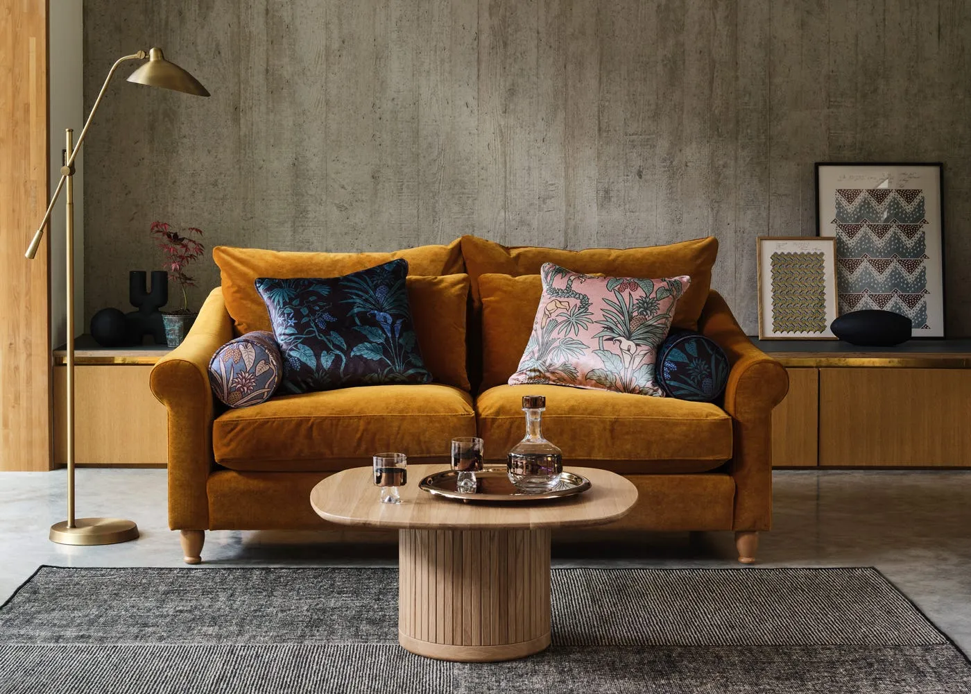 Heal's Devon Loveseat Boucle Steel Walnut Stained Feet 2