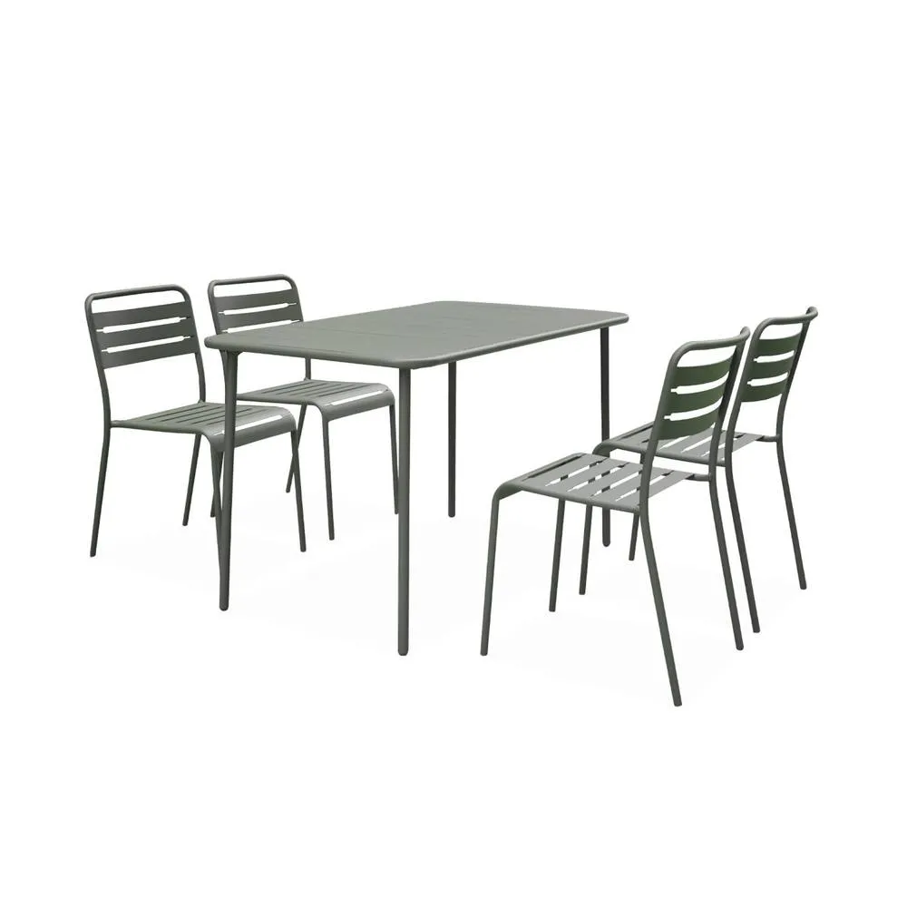 sweeek 4-seater rectangular steel garden table with 4 chairs in Khaki 2