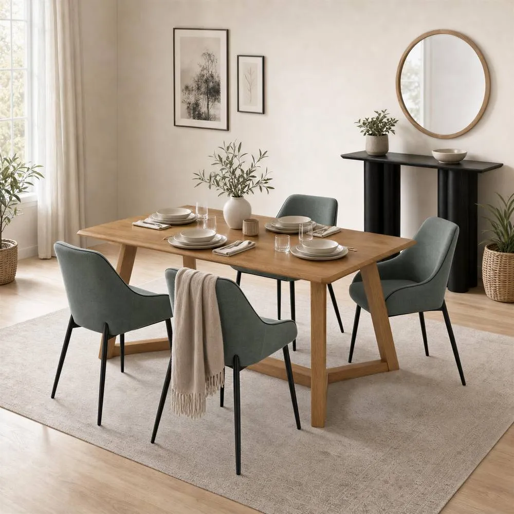 FurnitureboxUK Lulworth Walnut Effect Wood Dining Table 4 Green Beaumont Chairs in Brown
