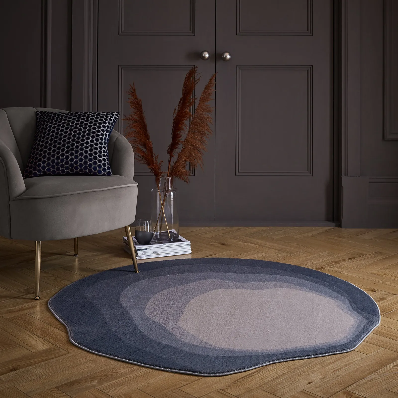 Silas Shaped Dia. 133cm Circle Rug Grey