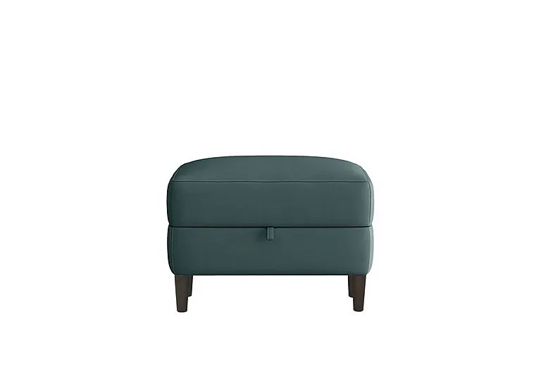 Uno Leather Storage Footstool - BV Lake Green
