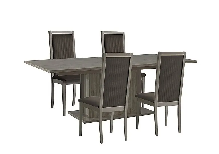 Venezia 160 cm Extending Dining Table and 4 Panelled Faux Leather Chairs Set - Grey