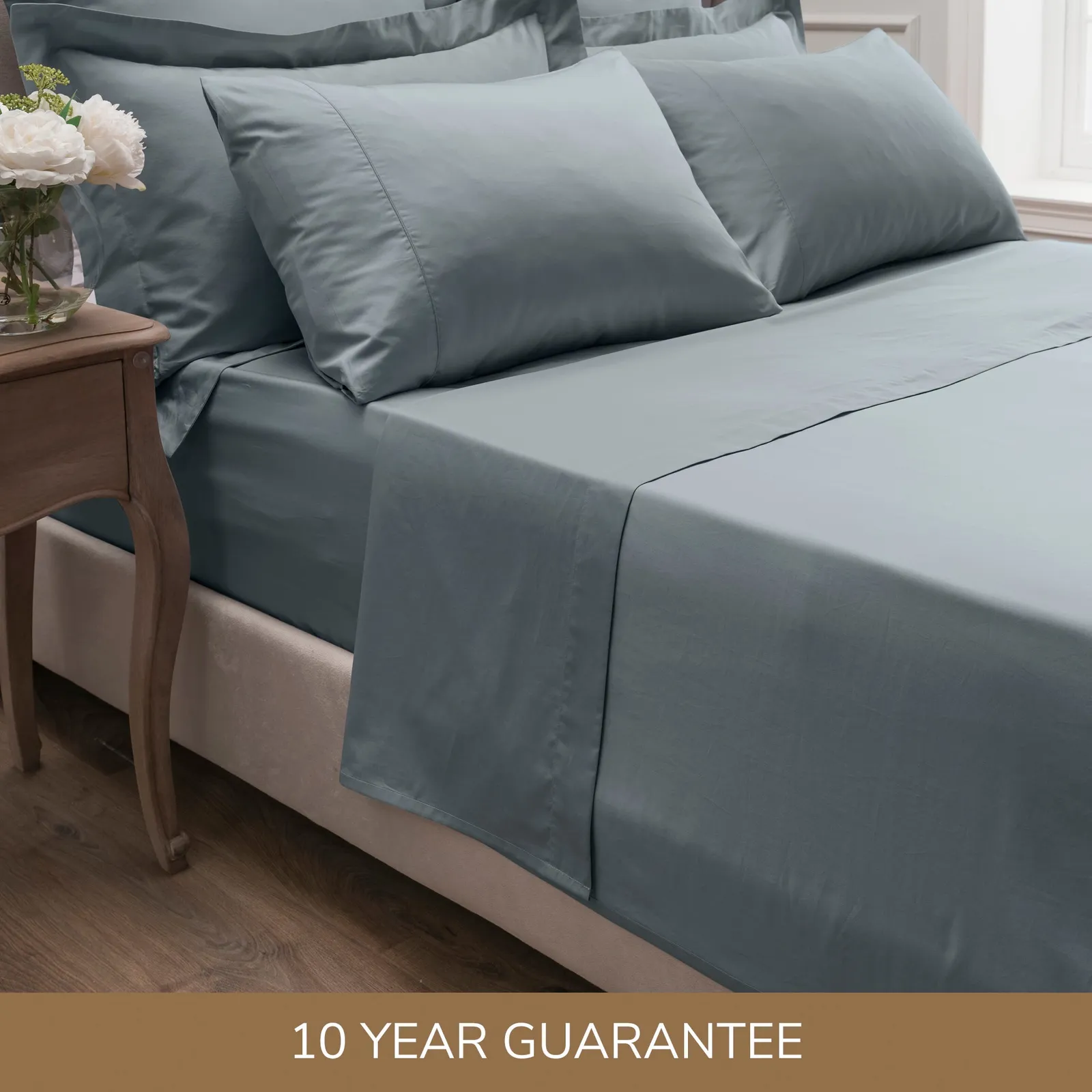 Dorma 300 Thread Count 100% Cotton Sateen Plain Flat Sheet Denim