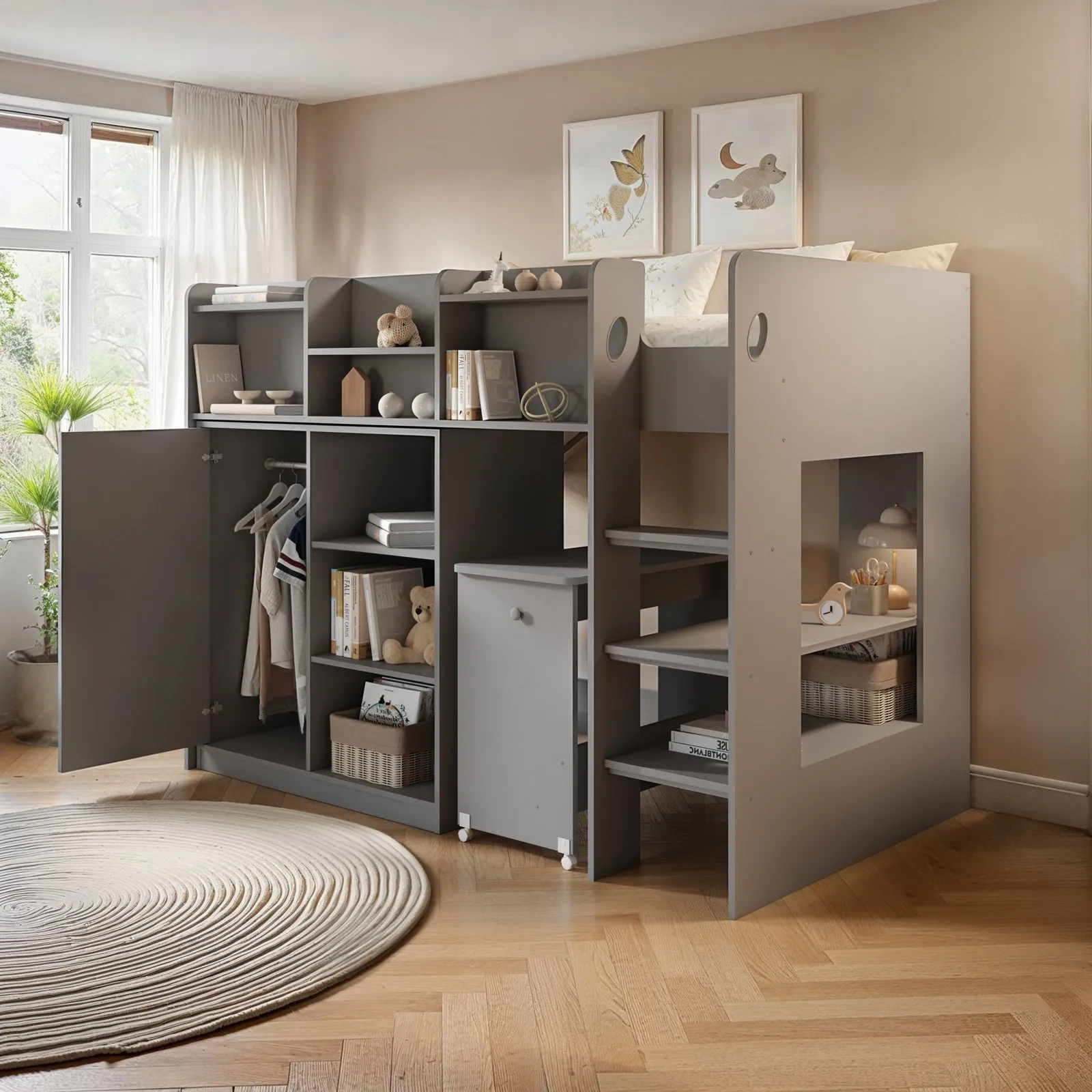 Flair Wizard Mid High Sleeper Workstation in Grey