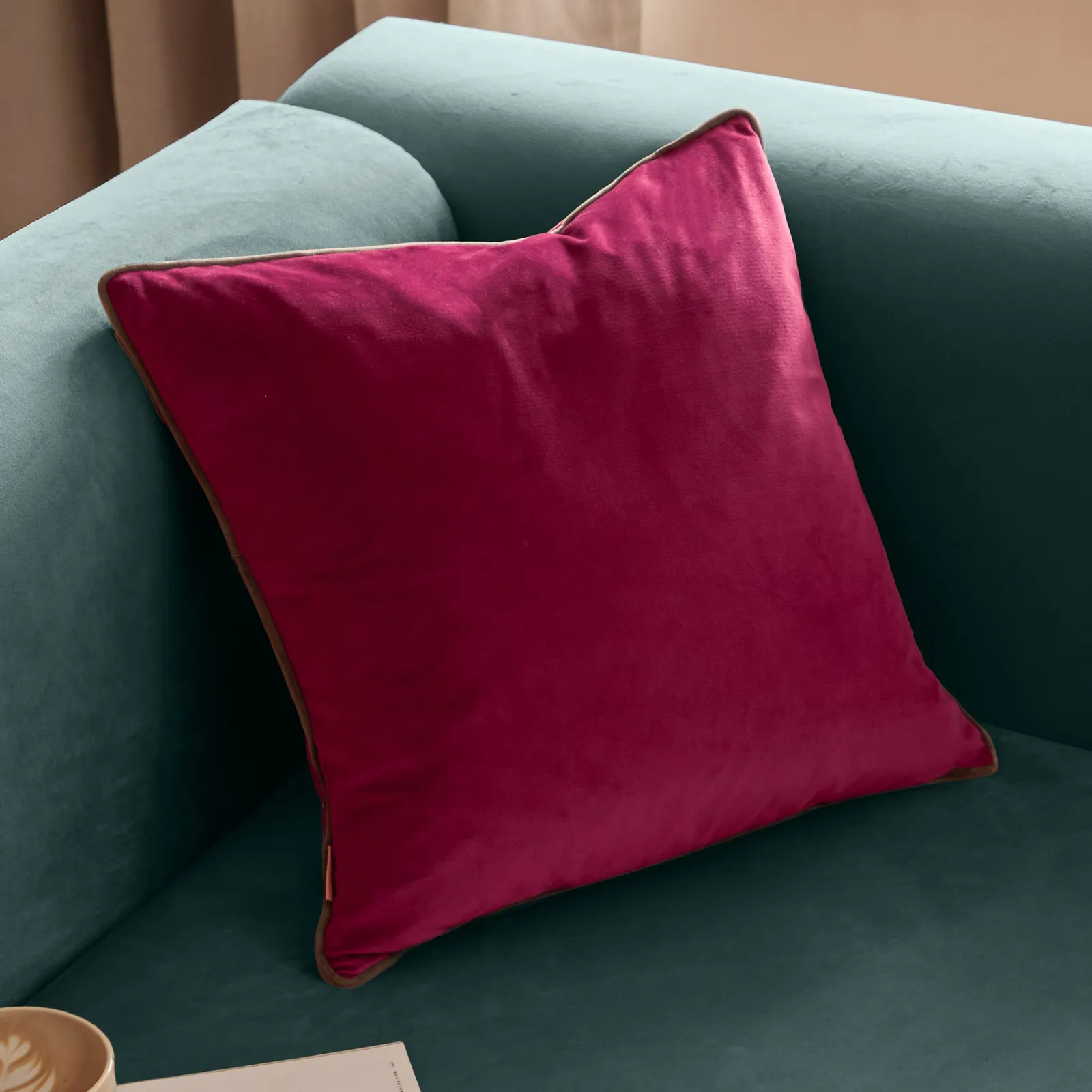 Furn Meridian Velvet Piped Cushion in Red