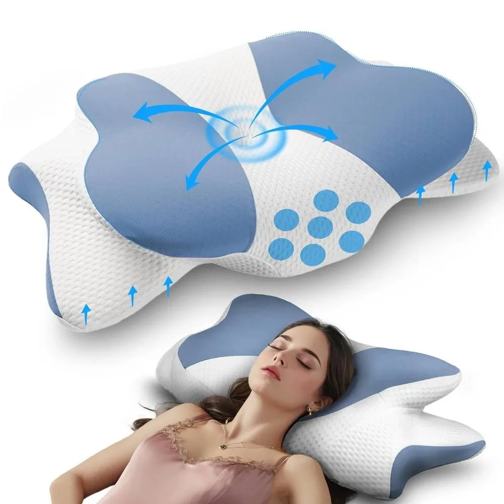 SPETLEK Ergonomic Memory Foam Pillow Butterfly Shape in Blue
