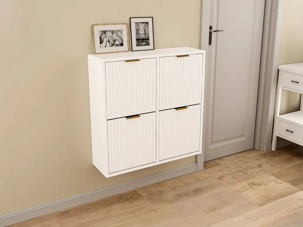 Vente-unique Shoe Cabinet With 4 Drop-Down Compartments - White & Gold - FRALYN 3