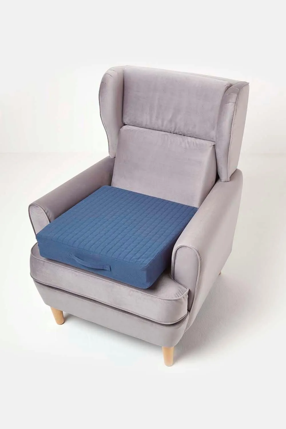 Homescapes Quilted Cotton Armchair Booster Cushion Cover in Navy 6