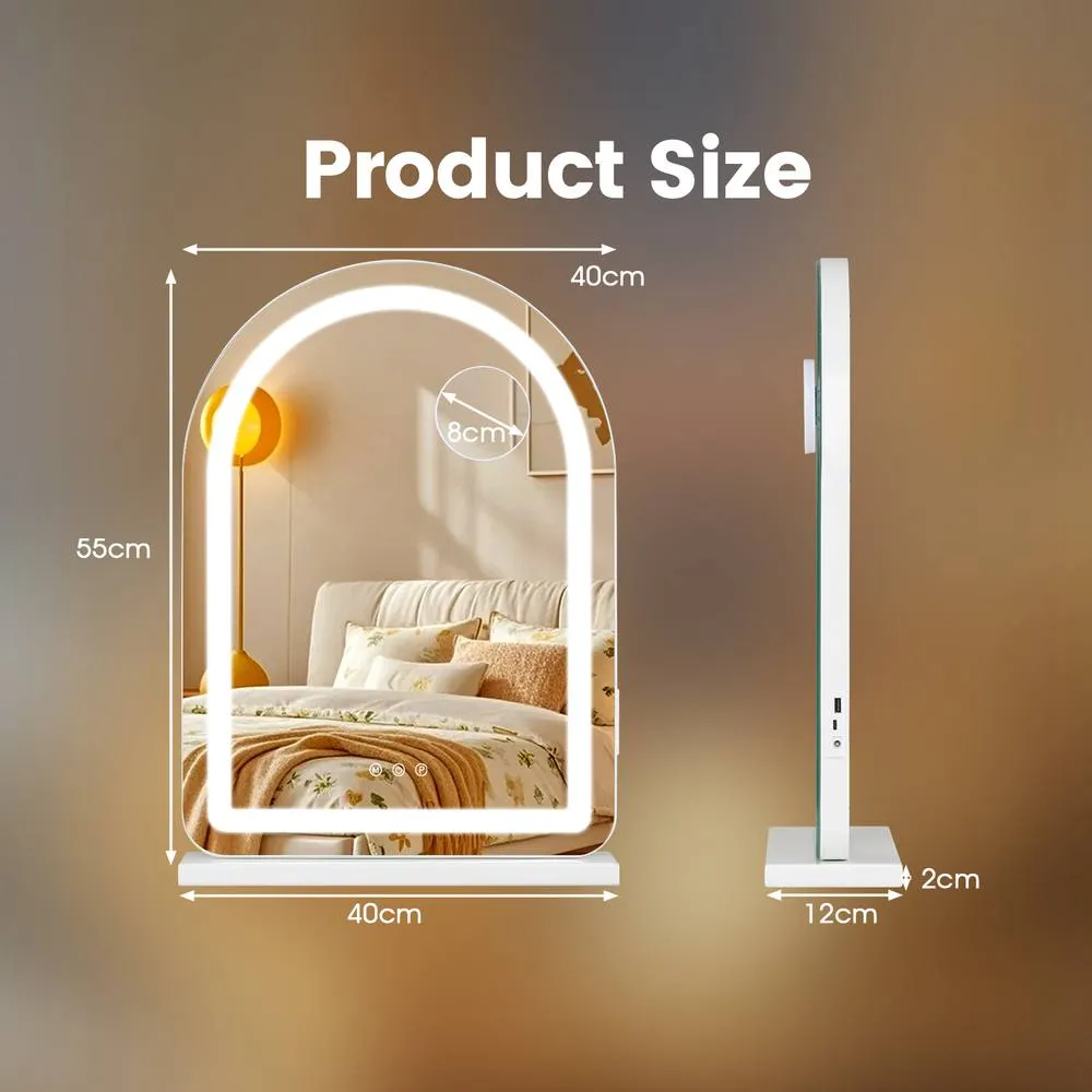 Costway Arched Vanity Mirror LED Lights White Makeup Mirror 3
