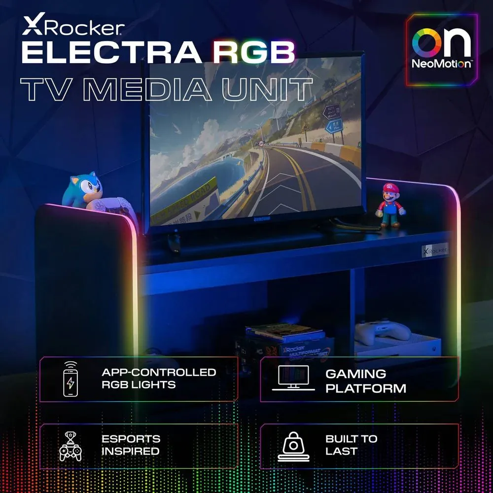 X Rocker Electra TV Unit for up to 42" TV's, Shelves & LED Lights in Black 2