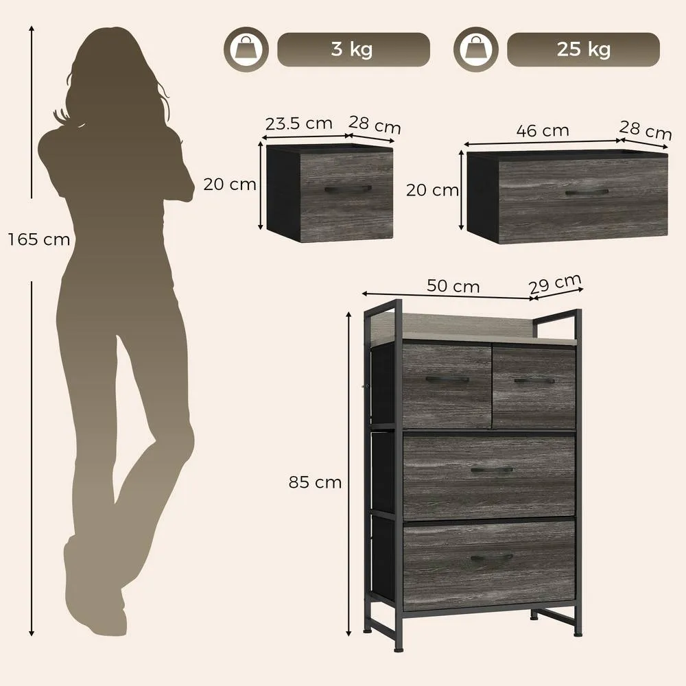 HOMCOM Bedroom Chest of Drawers 4 Drawer Dresser with Shelf, Grey 3