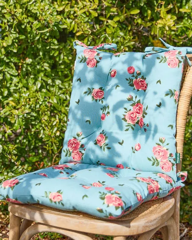Dibor Set of 4 Floral Blue Summer Outdoor Garden Chair Seat Pad Cushions W40 x L40cm 2