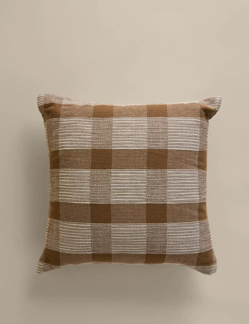 M&S Pure Cotton Checked Textured Cushion Caramel