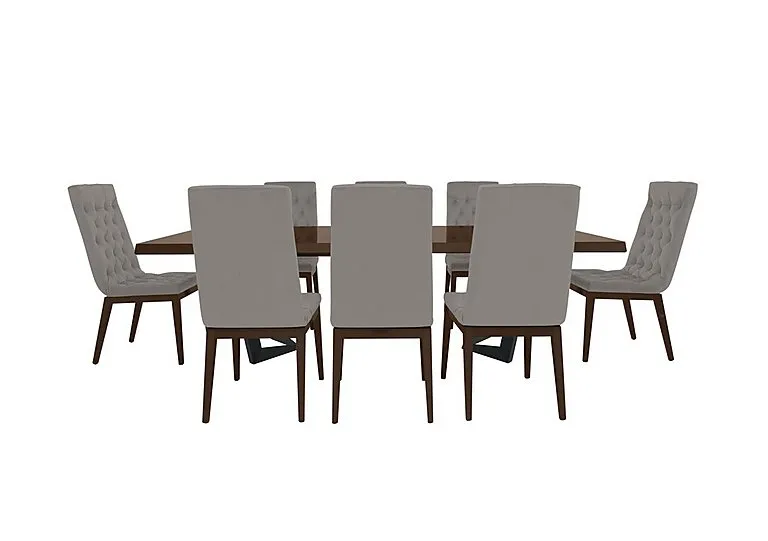 Palazzo 200cm Extending Dining Table in Dark Walnut with 8 Capitonne Buttoned Chairs - Scarlet Silver