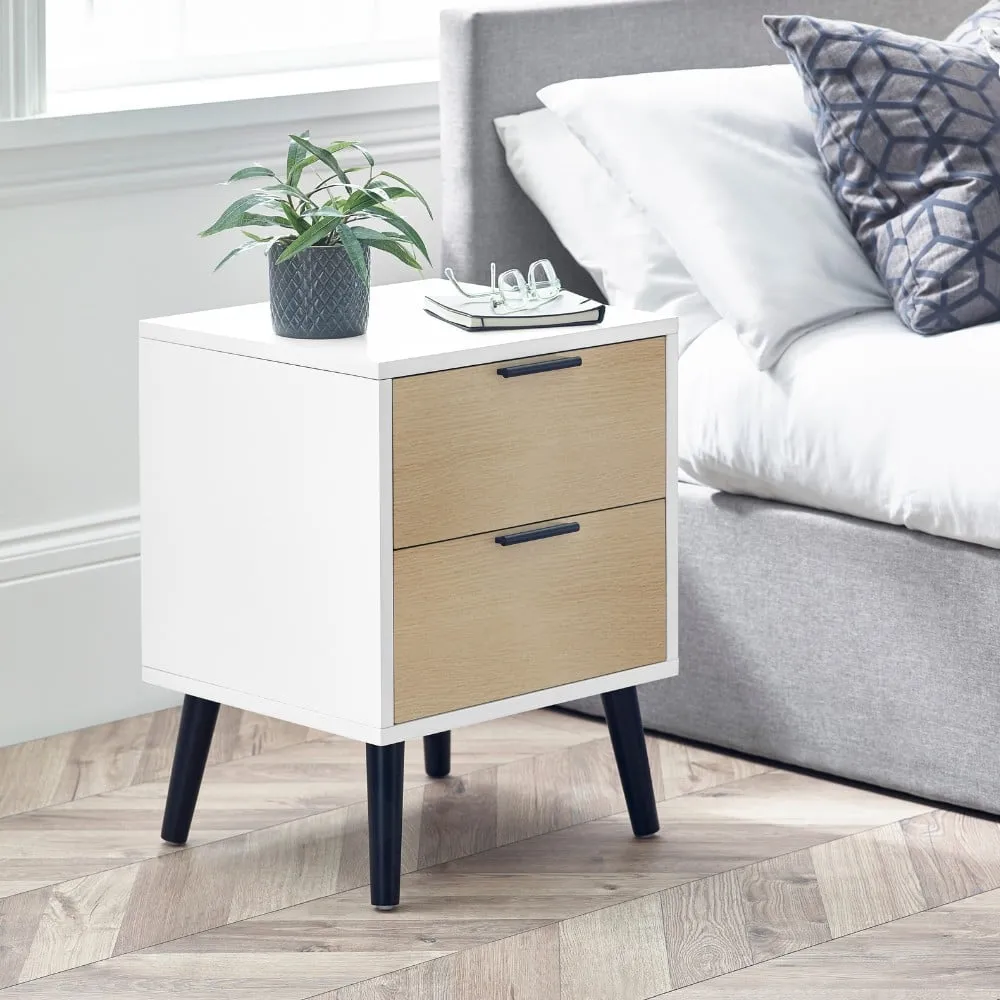 Alba – 2-Drawer Bedside Table – White and Oak Grey – Lacquered MDF - Happy Beds