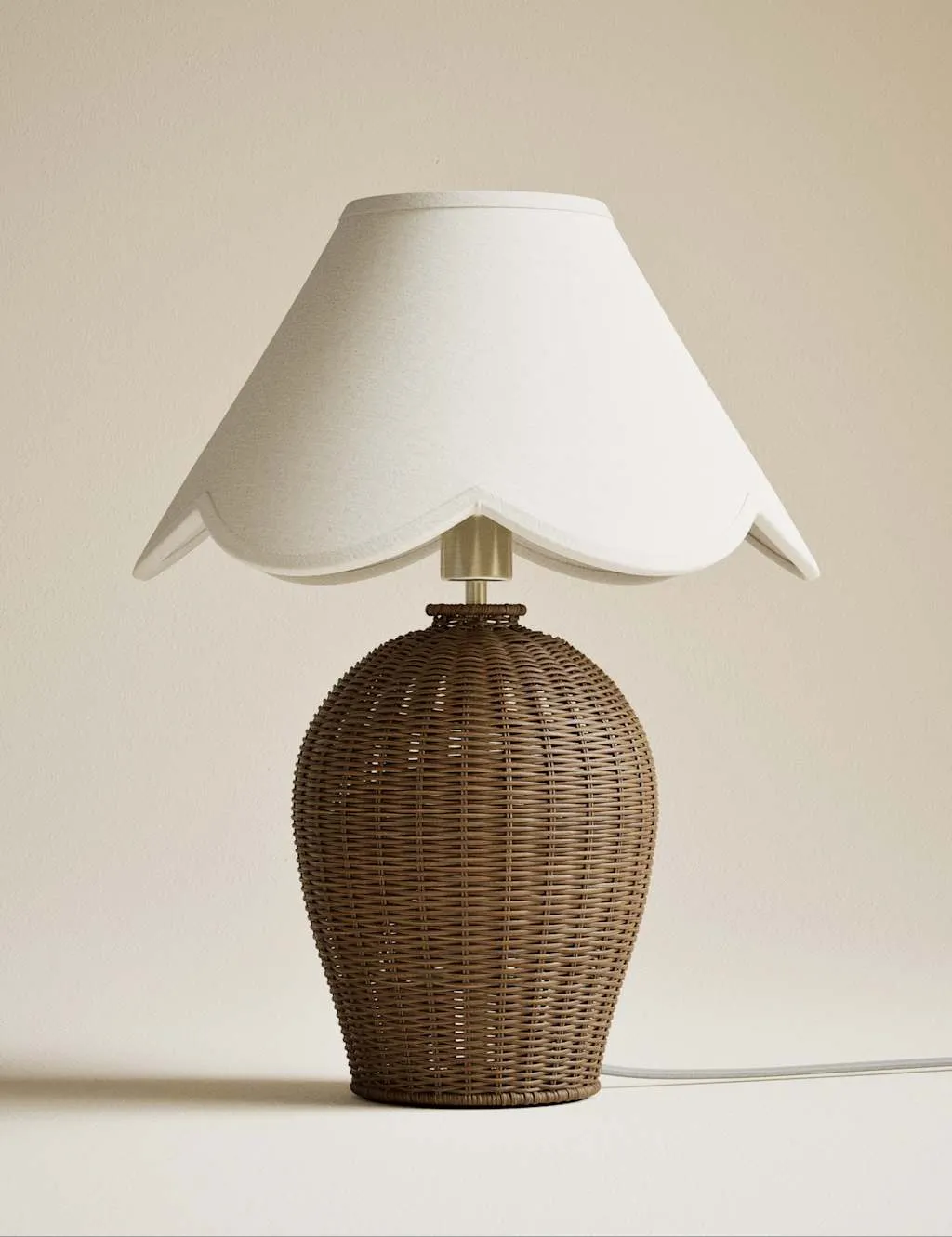 M&S Wicker Scallop Shade Table Lamp Brown