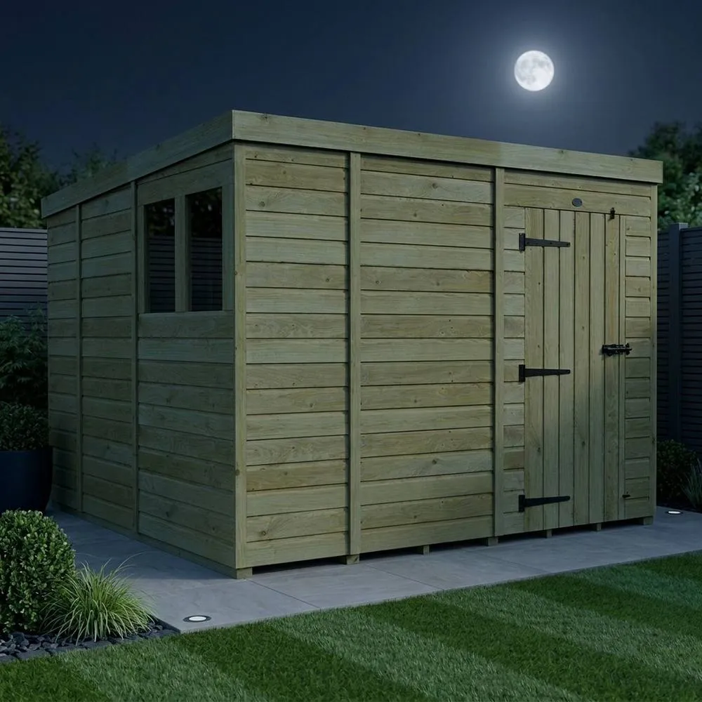 Buttercup Farm 9ft x 9ft Pent Garden Shed Single Door With Windows - Timber in Brown 3