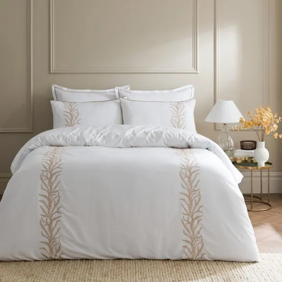 Embroidered Leaf Trail Microfibre Duvet Cover & Pillowcase Set 1