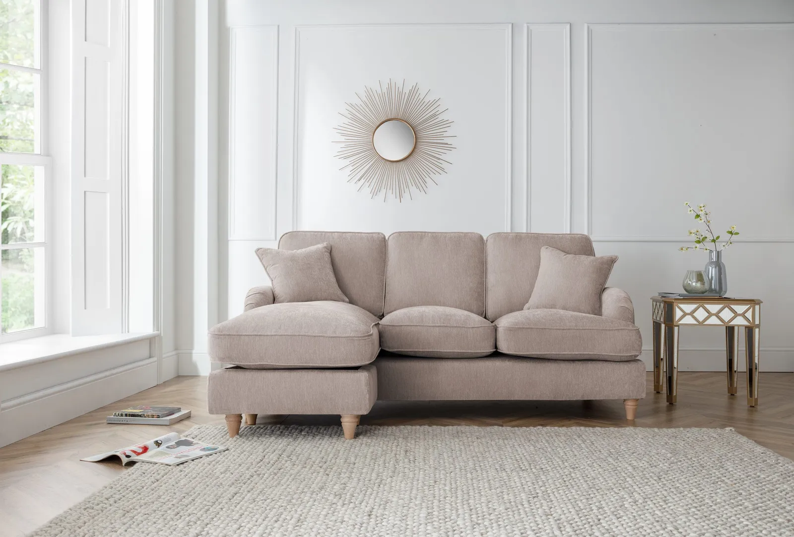 The Great Sofa Company Orla Left Hand Chaise Sofa Manhattan Navy in Taupe 1