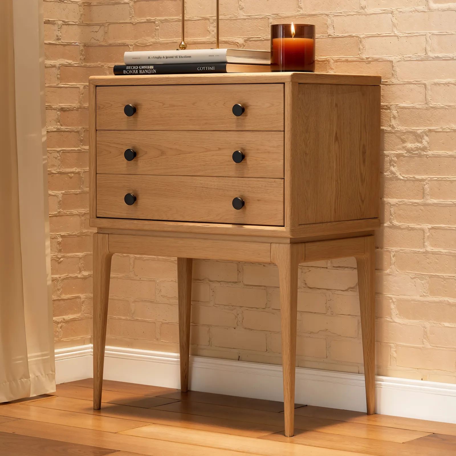 Tanic Mid Century Modern Chest Cabinet with Storage 3 Drawers of Ash Wood