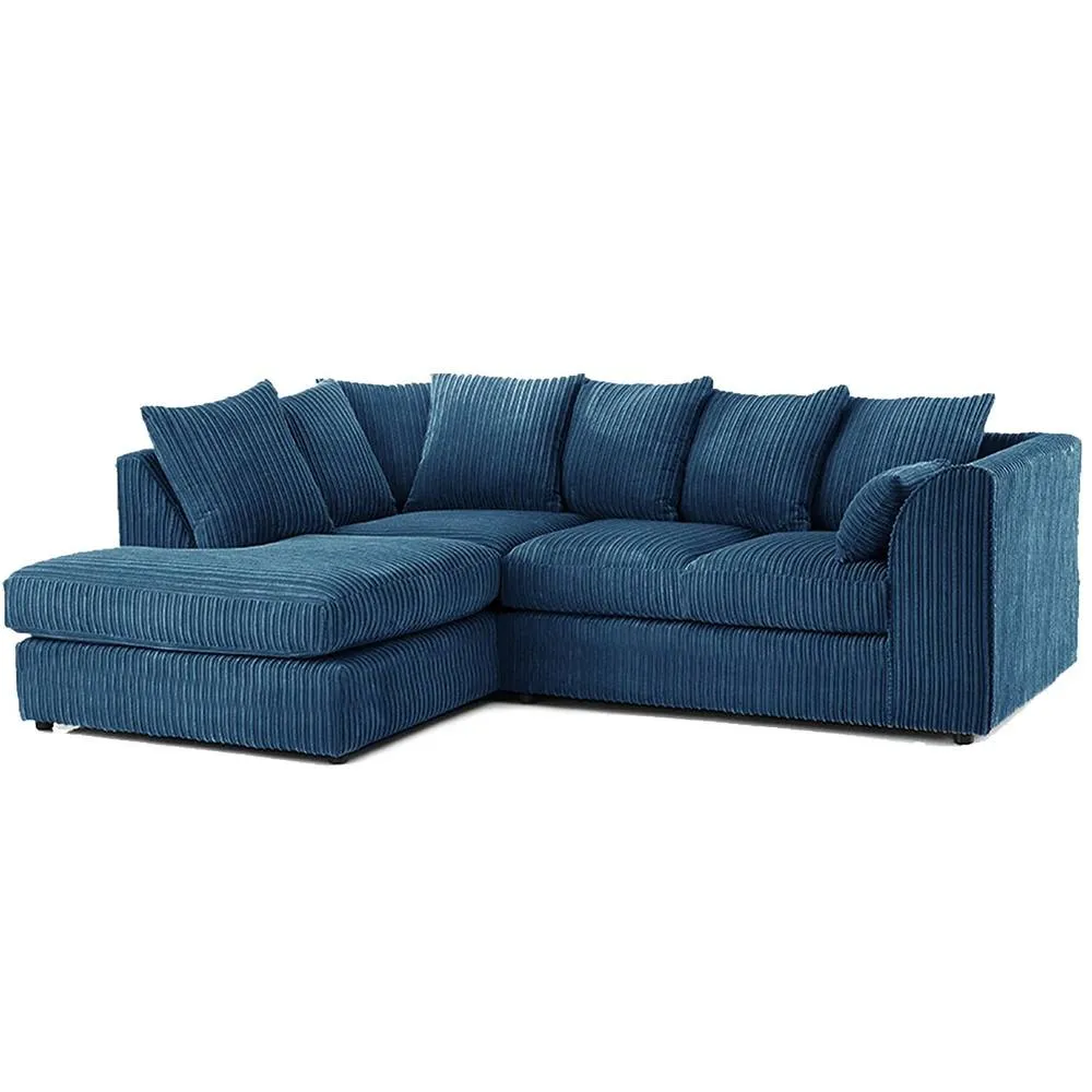 Bliss Furniture Left Hand L Shape Scatter Back Corner Sofa in Blue Jumbo Cord Fabric