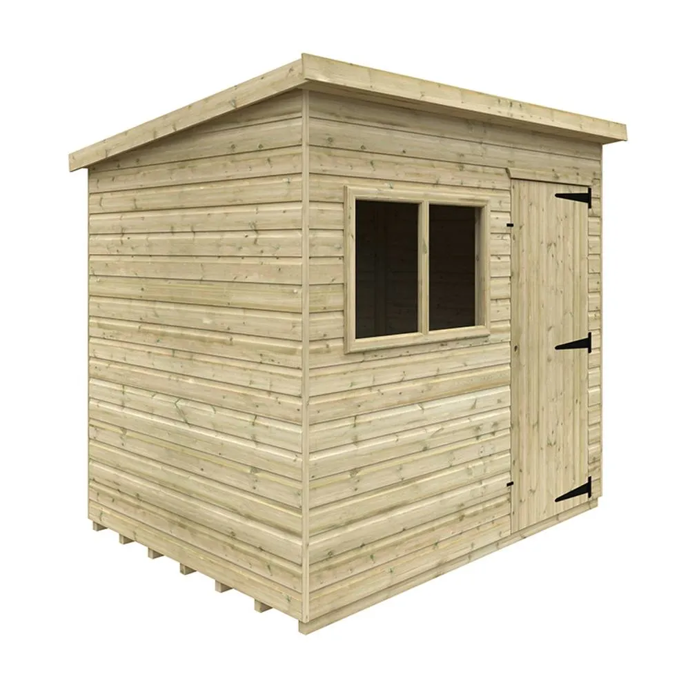 Buttercup Farm 8 x 6 Feet Tanalised Deluxe Pent 16mm Shed - Solid Wood/Softwood/Pine in Green