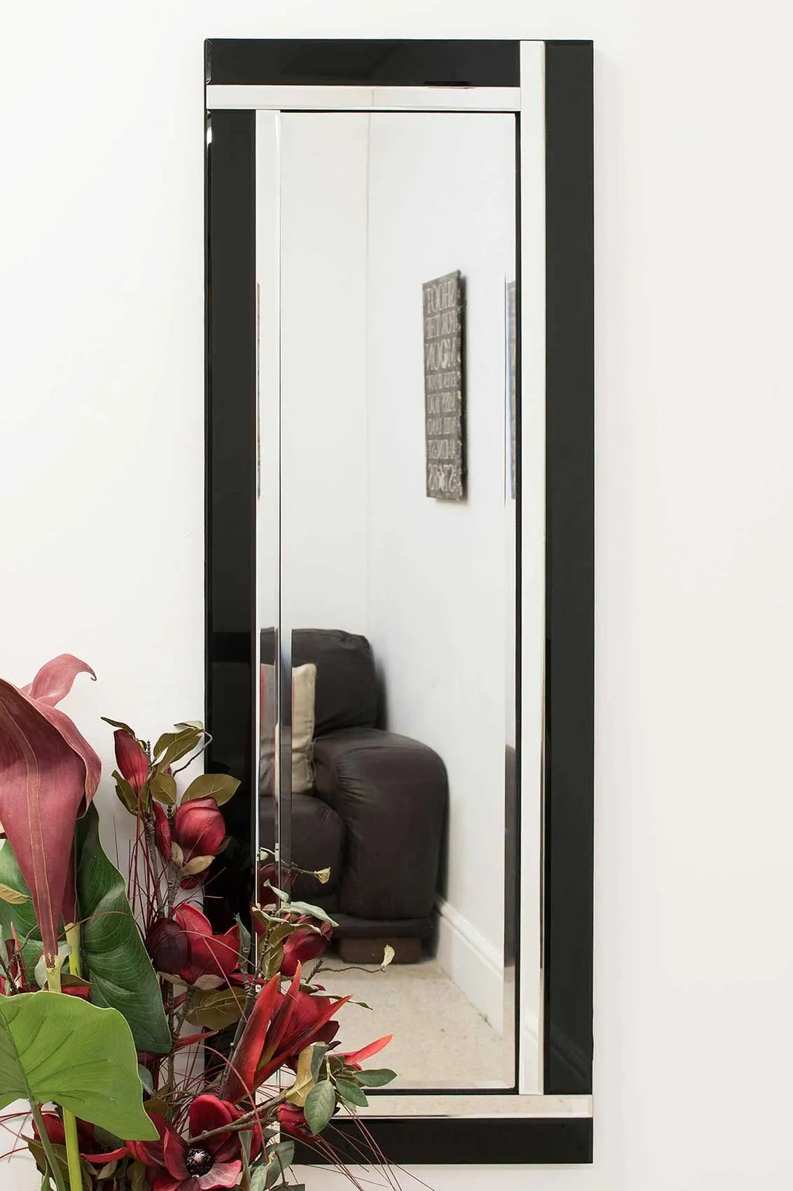 MirrorOutlet Aston Black All Glass Wall Mirror 120 x 40 CM