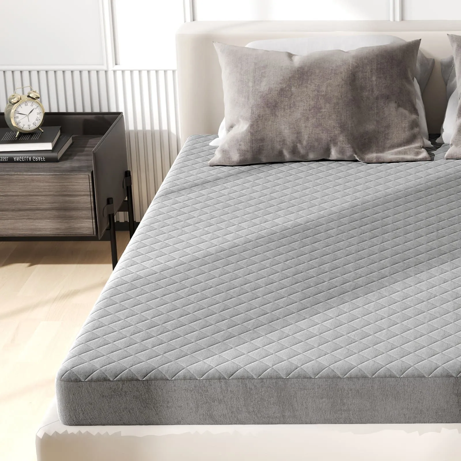 Costway Super King Size Mattress Protector Super Soft Velvet Mattress Topper in Grey 6