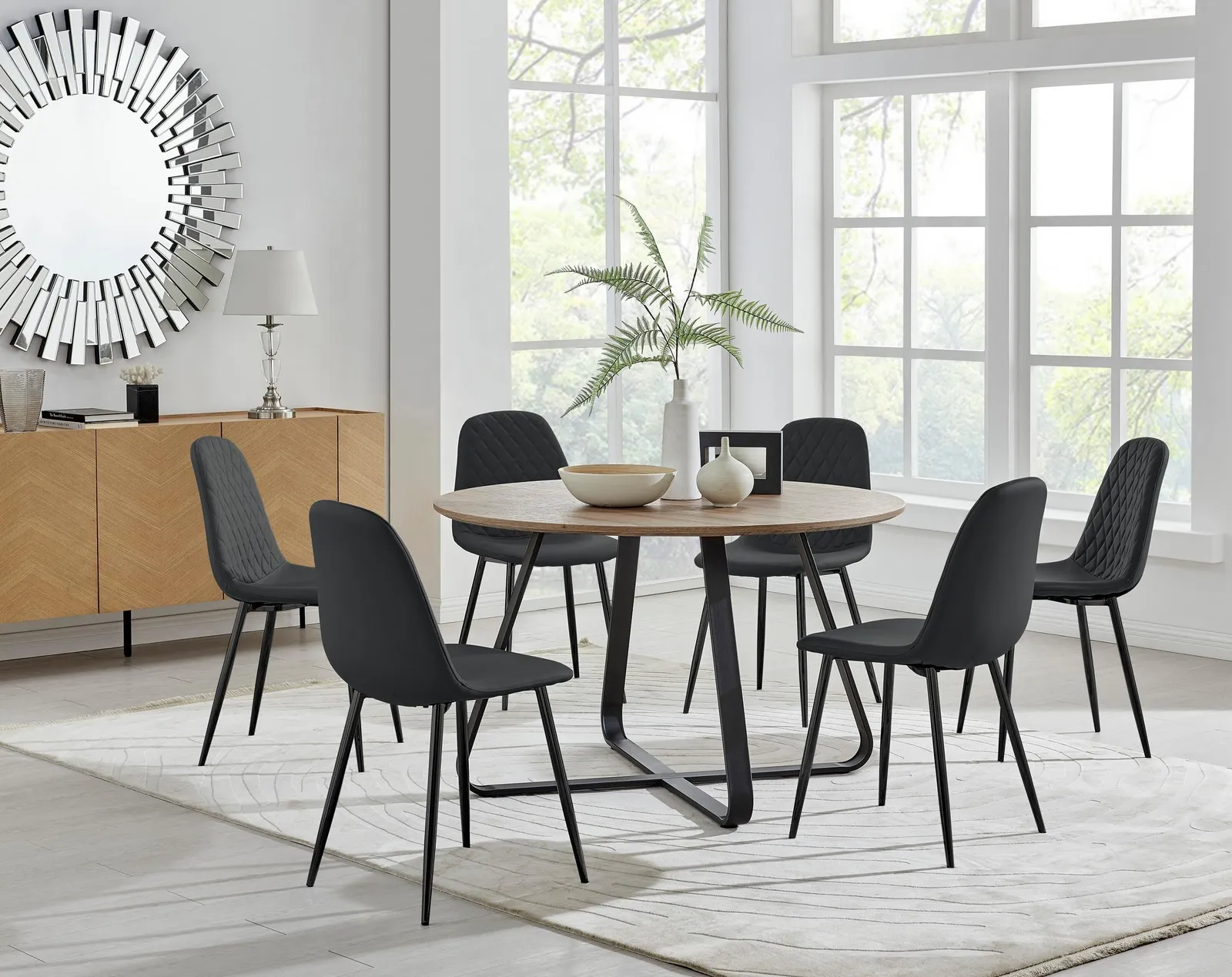FurnitureboxUK Santorini Brown Round Dining Table & 6 Corona Black Leg Chairs 1