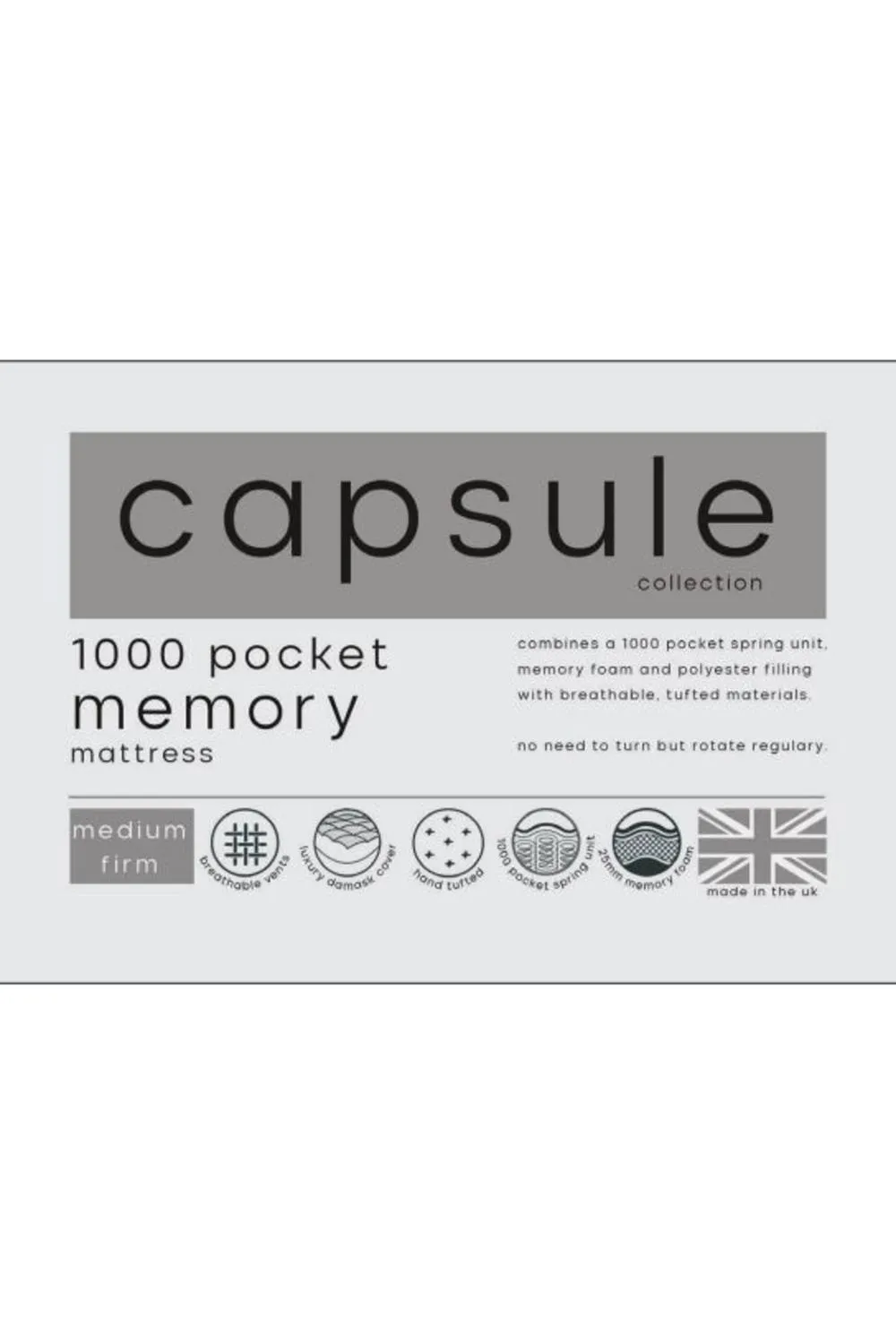 Julian Bowen Capsule Memory Foam 1000 Pocket Sprung Mattress in White 3