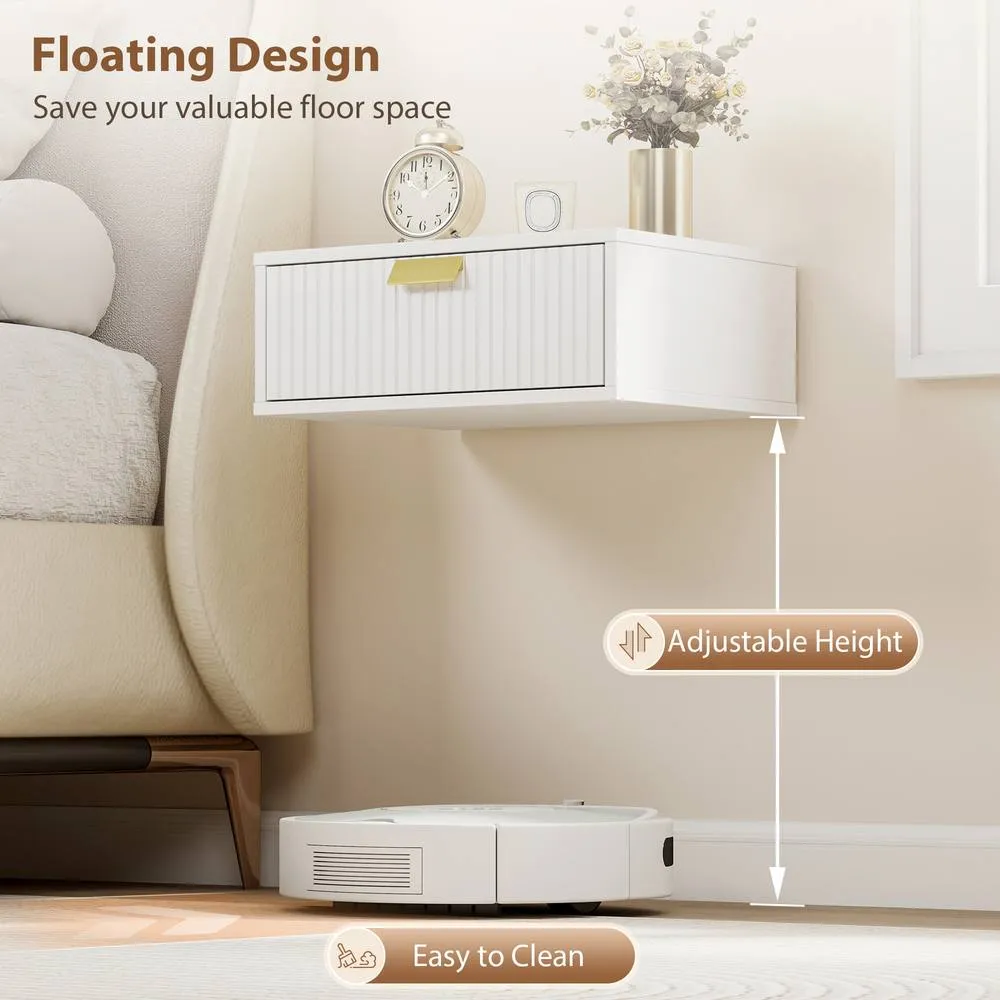 HOMCOM Floating Nightstands Set of 2 Bedside Tables w/ Wave Drawer in White 4