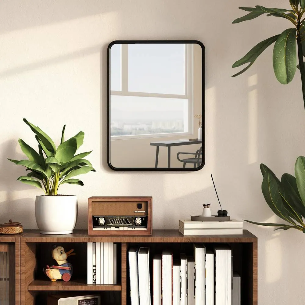 HOMCOM Rectangular Mirror with Metal Frame, Decorative Wall Mirror, Black