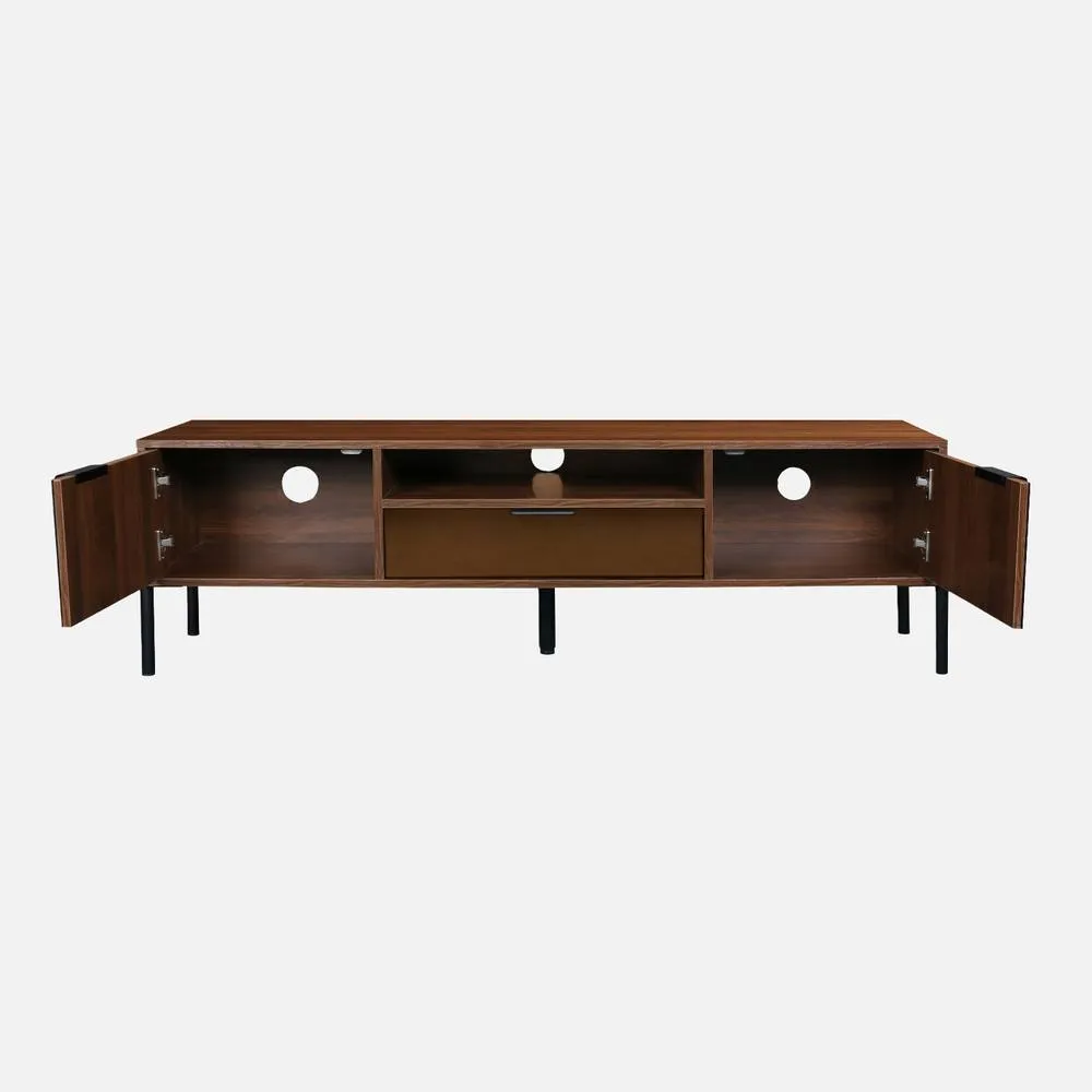 sweeek 151.5cm Vintage Tv Unit Walnut Wooden Effect 2 Doors 1 Drawer in Dark Brown 3