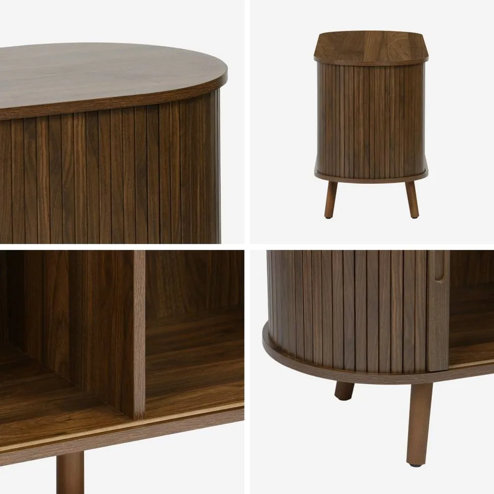 sweeek 120cm Scandi-style Tv Unit With Grooved Wooden Effect & 2 Sliding Do in Dark Brown 2