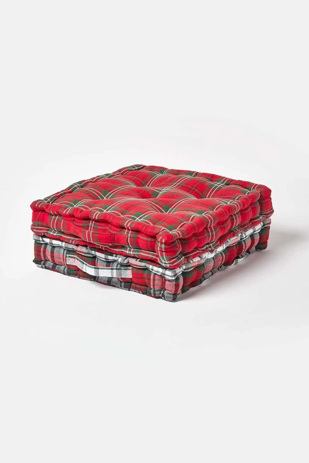 Homescapes Cotton Edward Tartan Floor Cushion in Red 6