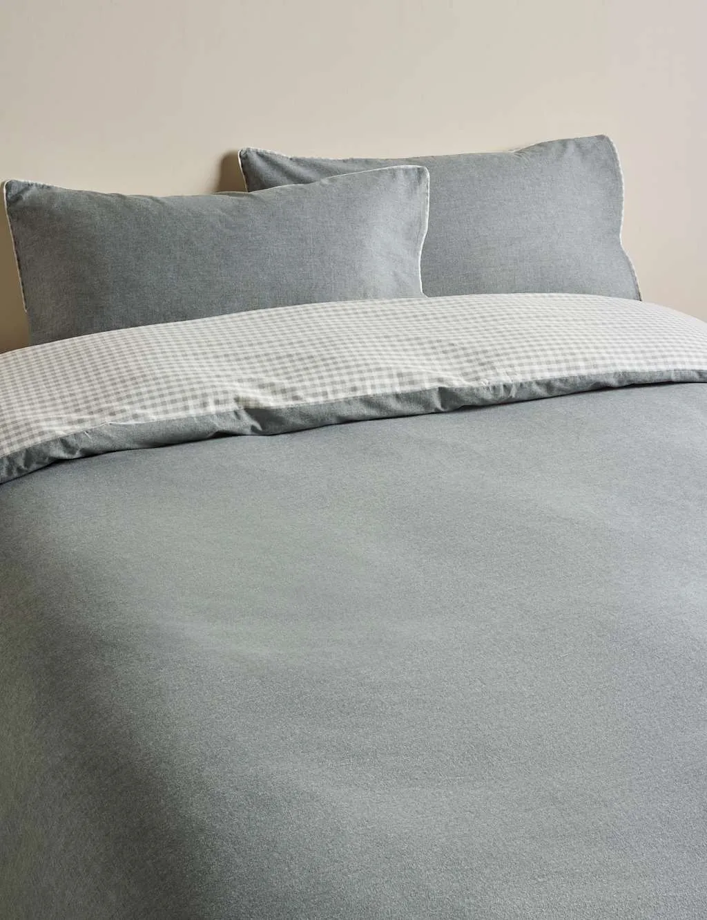 M&S Brushed Cotton Melange Gingham Bedding Set Charcoal