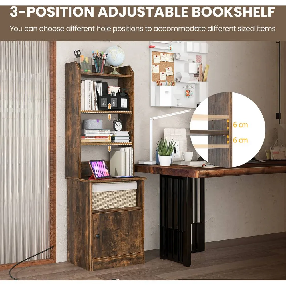 Costway 6-Tier Nightstand Bedside Tables Tall Night Stands w/ Charging Station in Brown 5