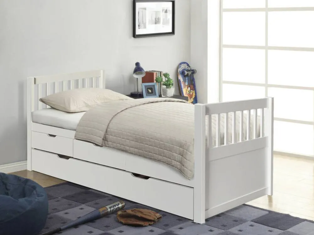 Comfy Living Ltd 3ft Pine Bed With Storage Drawers & Trundle in White 1