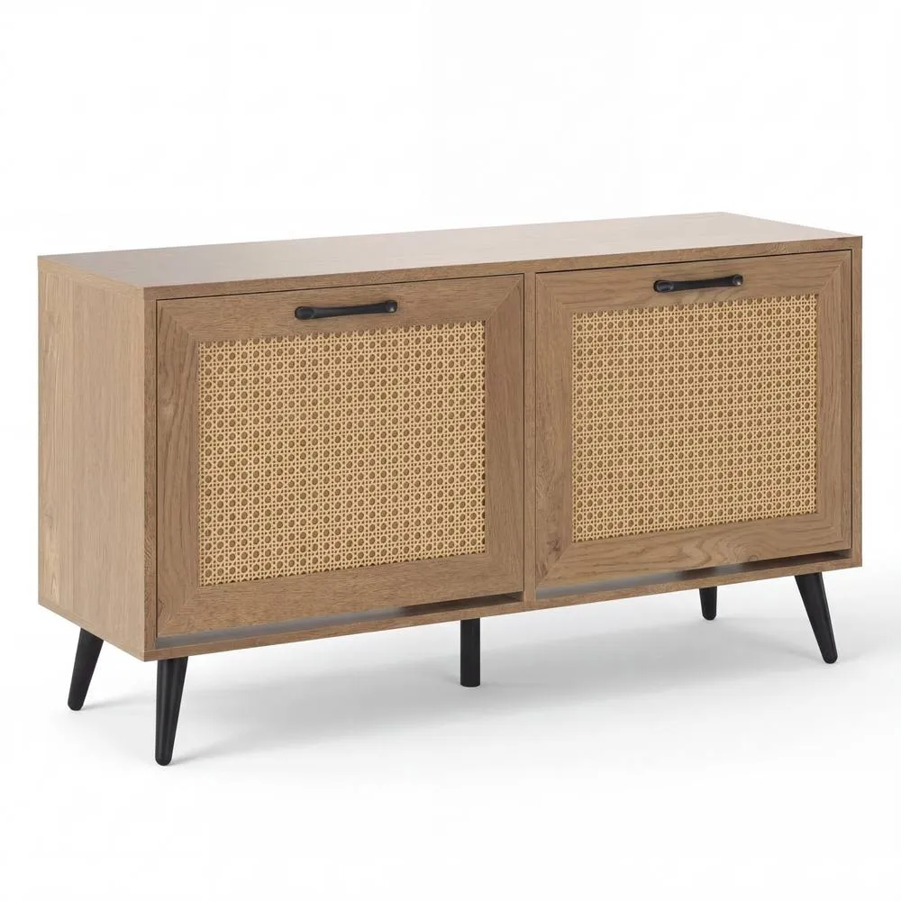 Costway Shoe Storage Cabinet Narrow Shoe Organizer 2 Drawers in Light Oak