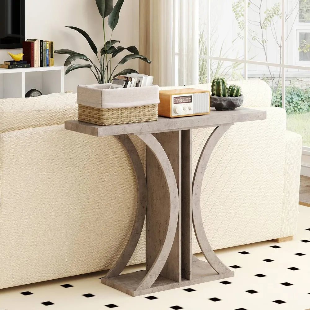 Costway 100 cm Rectangular Entryway Table with Geometric Frame in Grey 2