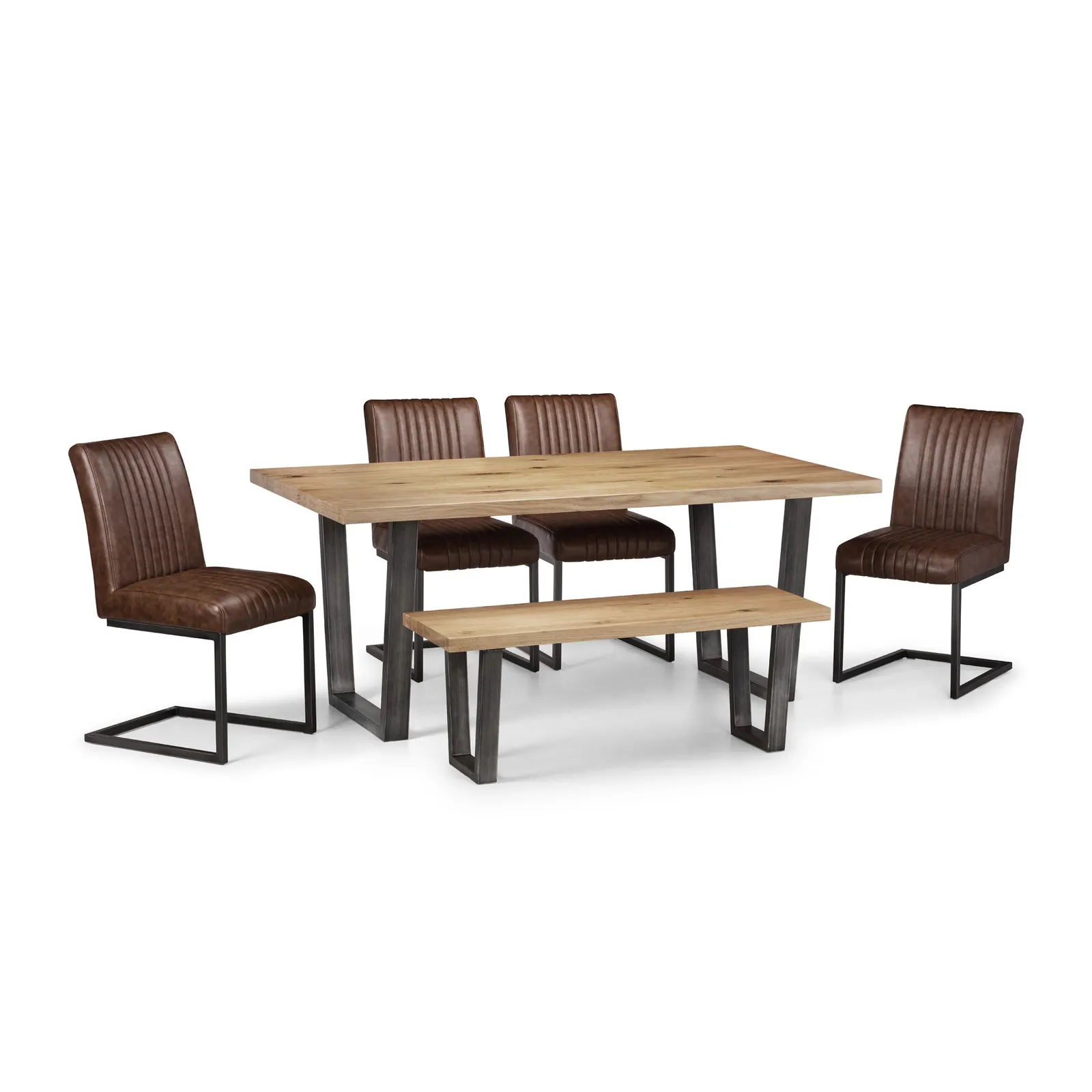 Brooklyn Oak Dining Table Set with 4 Chairs and Bench Oak