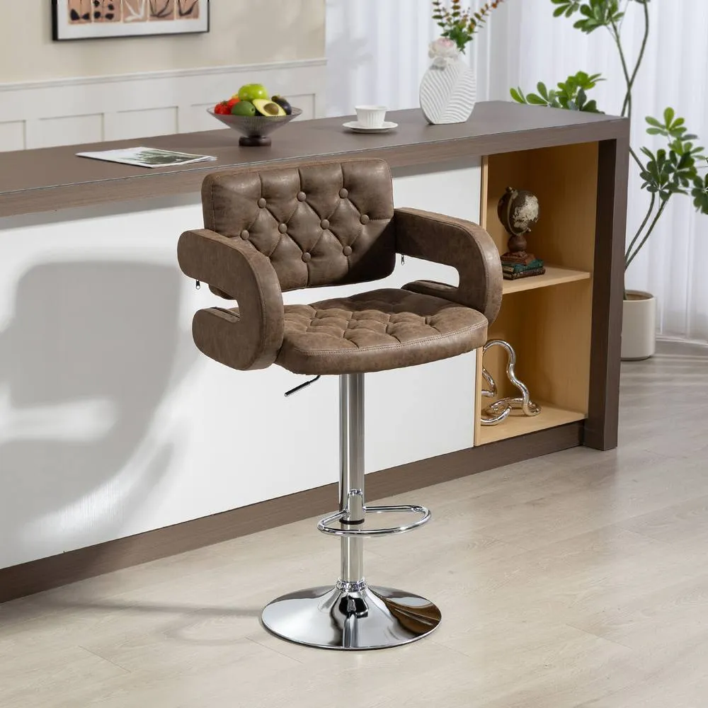 HOMCOM Adjustable Height Barstool Steel Pole PU Leather Bistro in Dark Brown 1