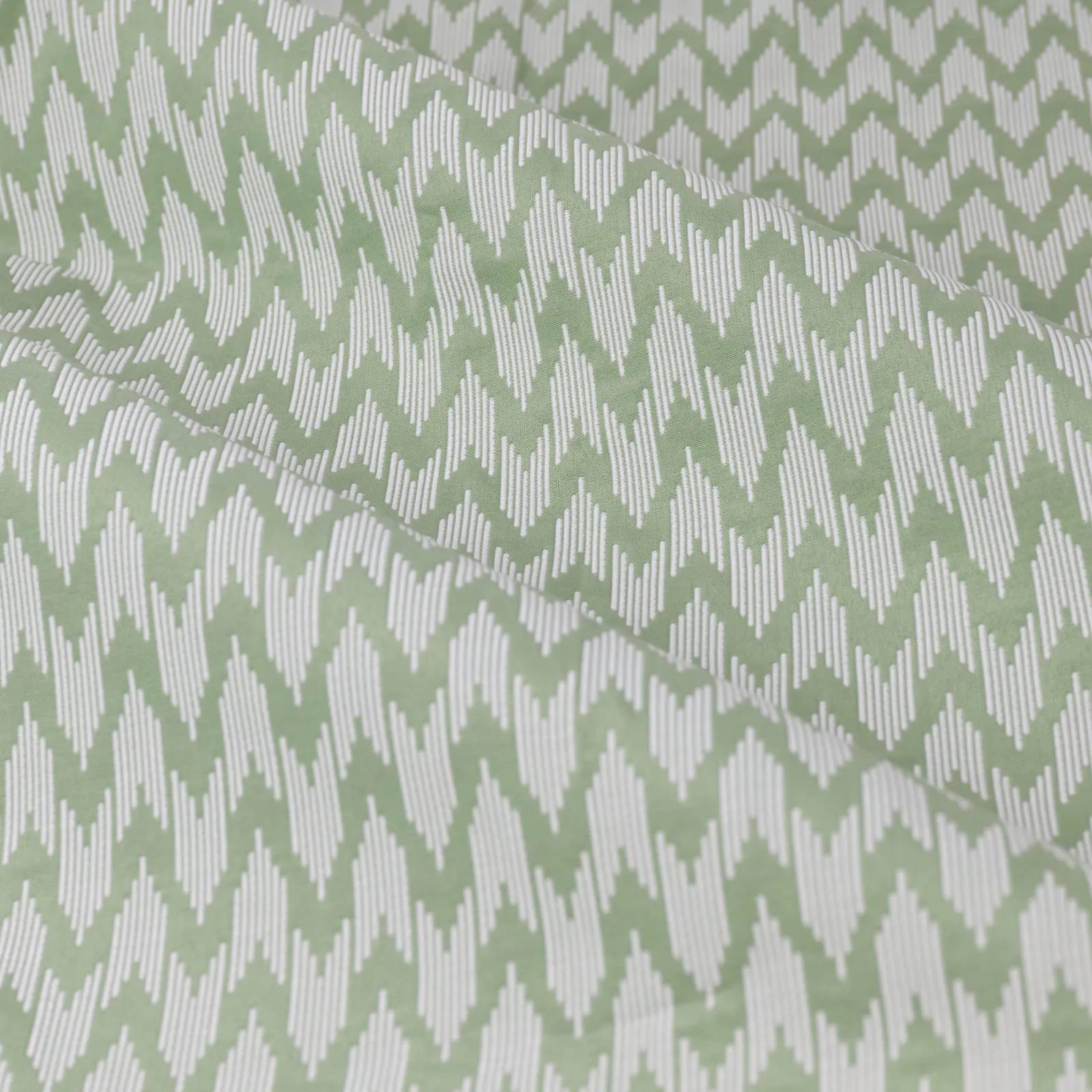 Sanderson Hutton Jacquard Room Darkening Pencil Pleat Curtains in Light Green 5